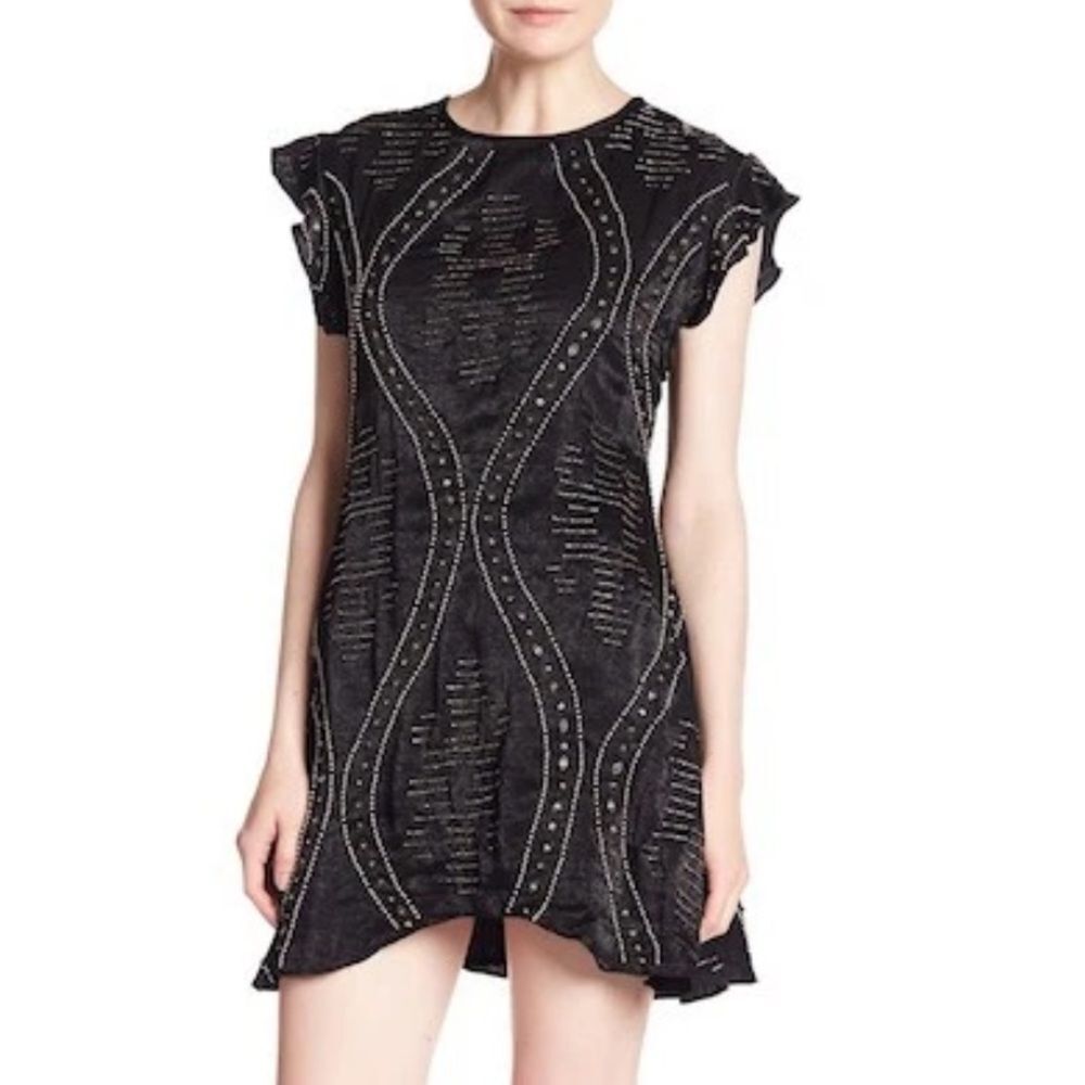 Free People Shine Like The Stars Black Beaded Mini Dress XS